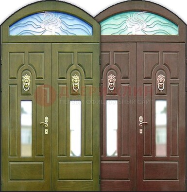 Стальная арочная дверь со стеклом ДА-17 для монолитного дома в Котельниках
