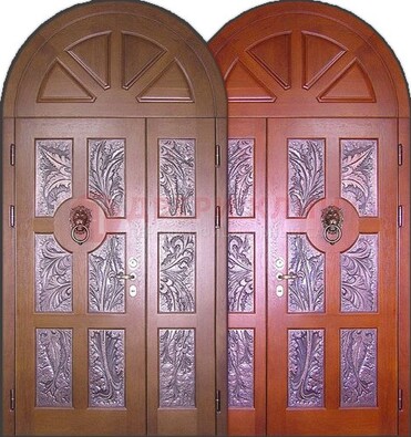 Металлическая арочная дверь со стеклом ДА-28 в коттедж в Котельниках