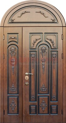 Арочная железная дверь с виноритом и узором ДА-36 в Казани