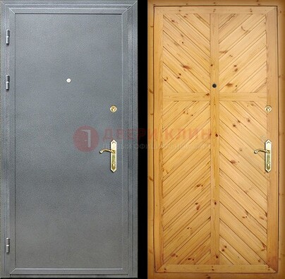 Серая металлическая дверь с евровагонкой ДЕ-12 в Апрелевке