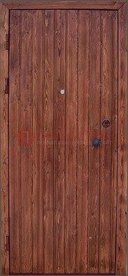 Коричневая железная дверь с евровагонкой ДЕ-18 в Апрелевке