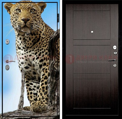 Железная дверь с рисунком гепарда снаружи ДФ-27 Кириши