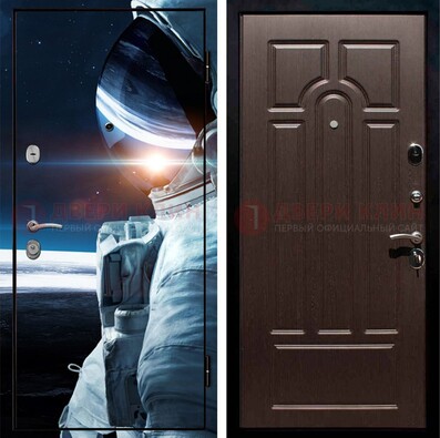 Стальная дверь с фотопечатью космонавта ДФ-4 в Котельниках