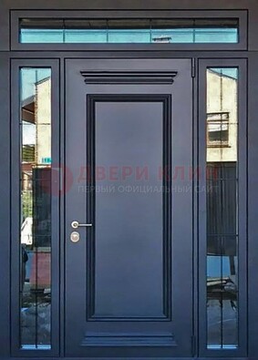 Черная металлическая дверь с фрамугой и филенкой ДФГ-19 в Выборге