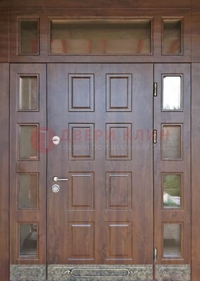 Стальная дверь МДФ со стеклом и фрамугами для дома ДФГ-29 в Котельниках