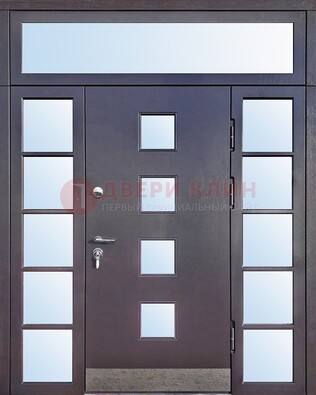 Современная железная дверь со стеклом и фрамугами ДФГ-4 в Котельниках