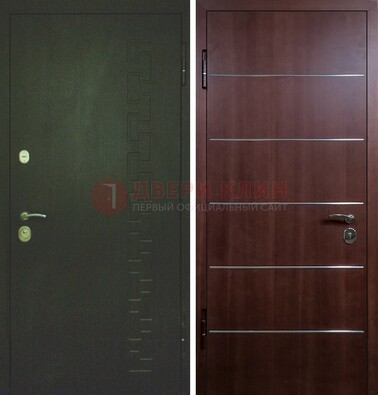 Темная металлическая дверь с МДФ ламинат с молдингами внутри ДМ-16 в Котельниках