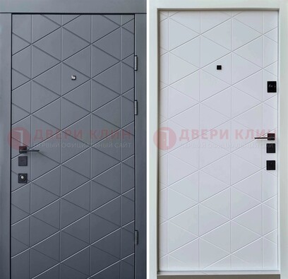 Серая железная дверь с МДФ с внутренней белой стороной ДМ-201 в Котельниках