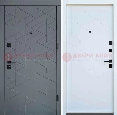 Серая металлическая дверь МДФ с узором  ДМ-224 в Котельниках