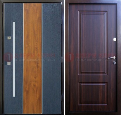 Современная входная дверь и с коричневой МДФ внутри ДМ-236 в Котельниках