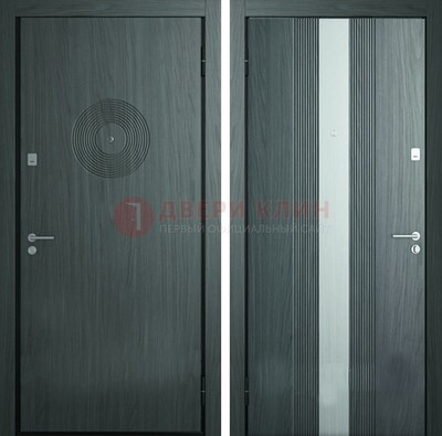 Темная железная дверь с МДФ и декоративной вставкой ДМ-25 в Котельниках