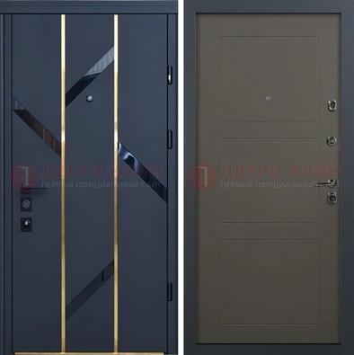 Темная металлическая дверь МДФ со стеклянными вставками ДМ-288 в Котельниках