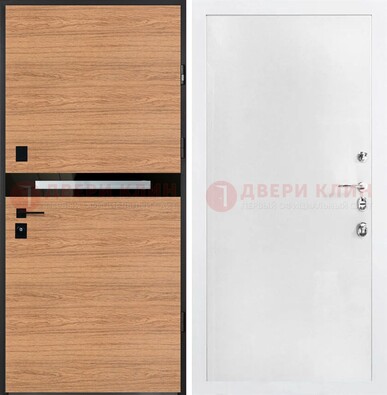 Железная коричневая дверь с МДФ в белом цвете ДМ-313 в Котельниках