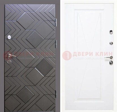 Железная серая дверь с МДФ в белом цвете ДМ-314 в Котельниках