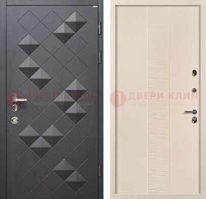 Темная металлическая дверь МДФ и фрезеровкой внутри ДМ-319 в Котельниках