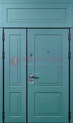 Синяя металлическая дверь с МДФ и верхней фрамугой ДМ-339 в Котельниках