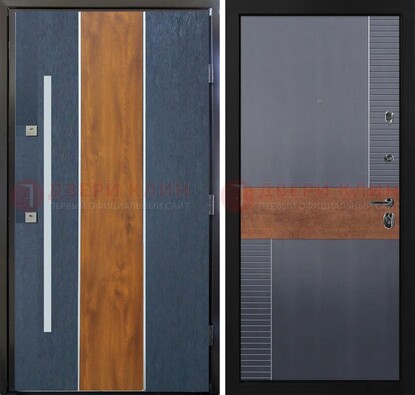 Темная металлическая дверь МДФ со вставками ДМ-411 в Котельниках