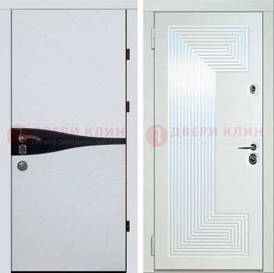 Белая железная дверь с МДФ в стиле хайтек ДМ-413 в Котельниках