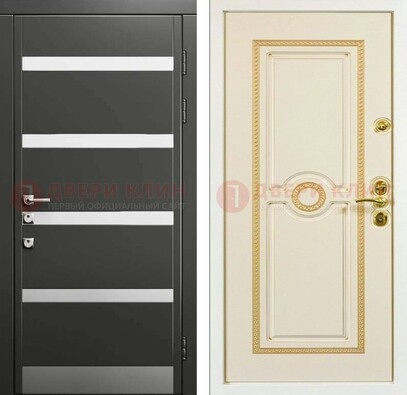 Металлическая дверь с серой и белой МДФ ДМ-419 в Котельниках