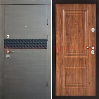 Темная стальная дверь МДФ с декоративной вставкой ДМ-440 в Волоколамске