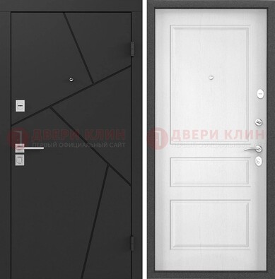 Черная металлическая дверь с белой МДФ внутри ДМ-465 в Котельниках
