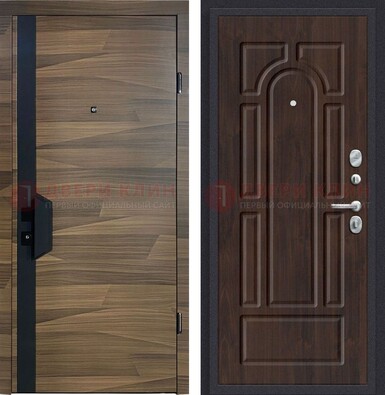 Коричневая железная дверь с МДФ панелями для квартиры ДМ-477 в Одинцово