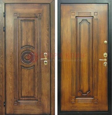 Коричневая металлическая дверь с массивом дуба с рисунком ДМД-10 в Ульяновске