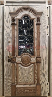 Железная дверь с массивом дуба со стеклом и ковкой ДМД-47 в Котельниках