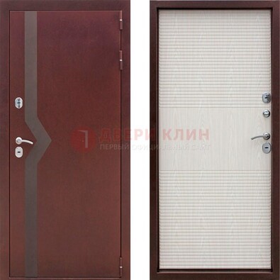 Бордовая металлическая дверь с порошковым напылением ДП-100 в Мурманске