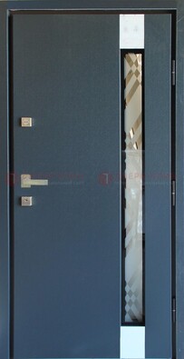 Серая стальная дверь с порошковым покрытием и стеклянной вставкой ДП-216 в Туле