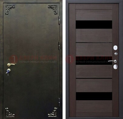 Входная дверь с порошковым покрытием с коричневой МДФ со стеклом ДП-236 в Сочи