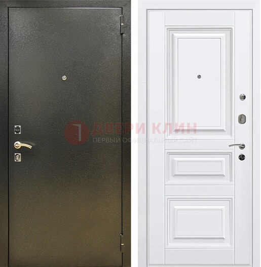 Железная темно-серая дверь с порошковым напылением и белой МДФ ДП-274