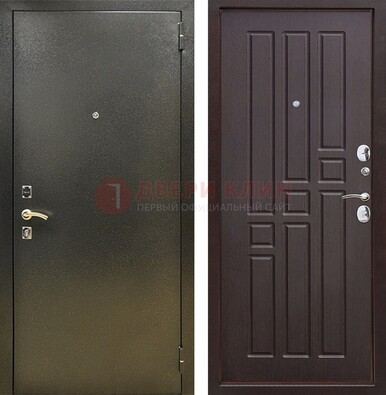 Входная темно-серая дверь с порошковым напылением и коричневой МДФ ДП-301 в Котельниках