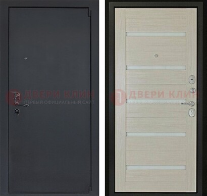 Черная стальная дверь с порошковым окрасом и стеклом ДП-309 в Голицино