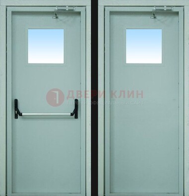 Серая металлическая противопожарная дверь со стеклянной вставкой ДПП-3 в Мурманске
