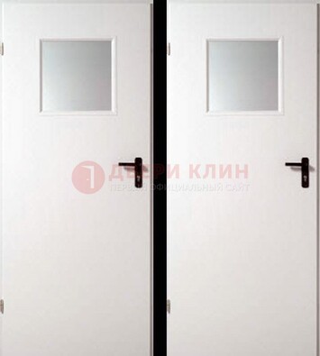 Белая железная противопожарная дверь с декоративной вставкой ДПП-6 в Подольске