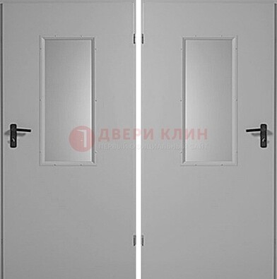 Белая металлическая противопожарная дверь с декоративной вставкой ДПП-7 в Сосновый Бор