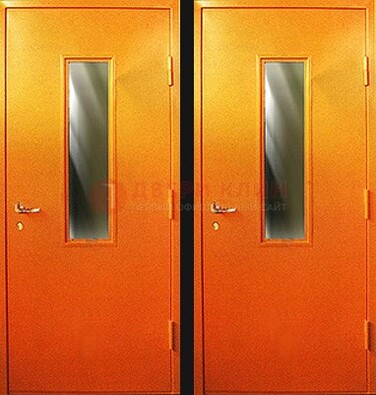 Оранжевая противопожарная дверь со вставкой из стекла ДПП-8 в Котельниках