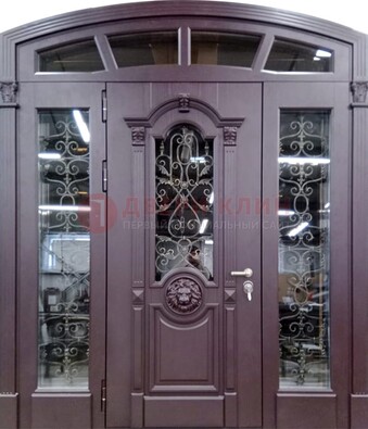 Дизайнерская парадная дверь Винорит со стеклом и ковкой ДПР-104 в Сергиевом Посаде