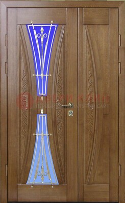Коттеджная парадная дверь со стеклянными вставками и ковкой ДПР-26 в Котельниках