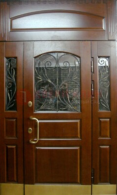 Стальная парадная дверь со вставками из стекла и ковки ДПР-30 в коттедж в Котельниках