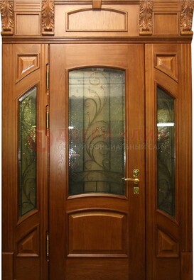 Парадная дверь со стеклянными вставками и ковкой ДПР-36 для дома в Одинцово