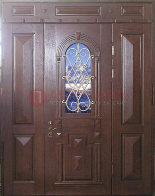 Стальная парадная дверь со стеклом и ковкой ДПР-4 для коттеджа 