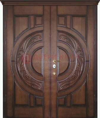 Утепленная коричневая стальная парадная дверь ДПР-51 в Волжском