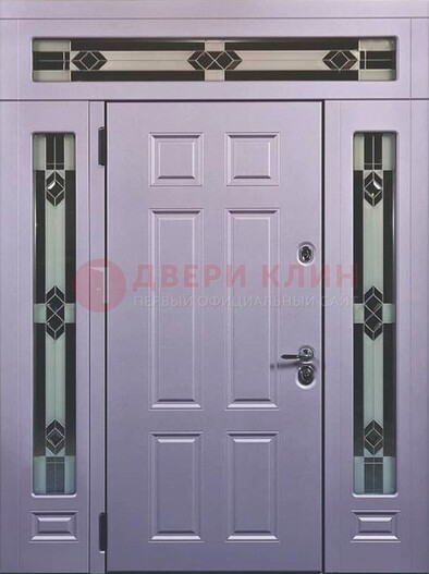 Филенчатая железная парадная дверь с фрамугами ДПР-82