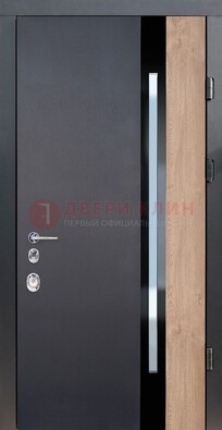 Черная металлическая дверь МДФ со стеклом ДС-14 в Котельниках