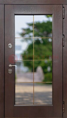 Коричневая стальная дверь со стеклом ДС-19 в Котельниках