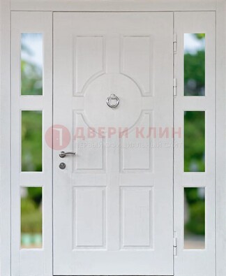 Белая стальная дверь со стеклом и фрамугами ДС-20 в Котельниках