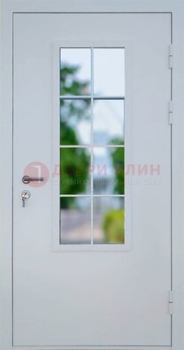 Белая железная дверь порошок со стеклом ДС-31 в Котельниках