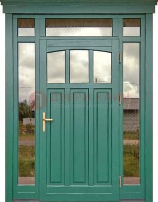 Зеленая металлическая дверь МДФ со стеклом ДС-43 в Котельниках
